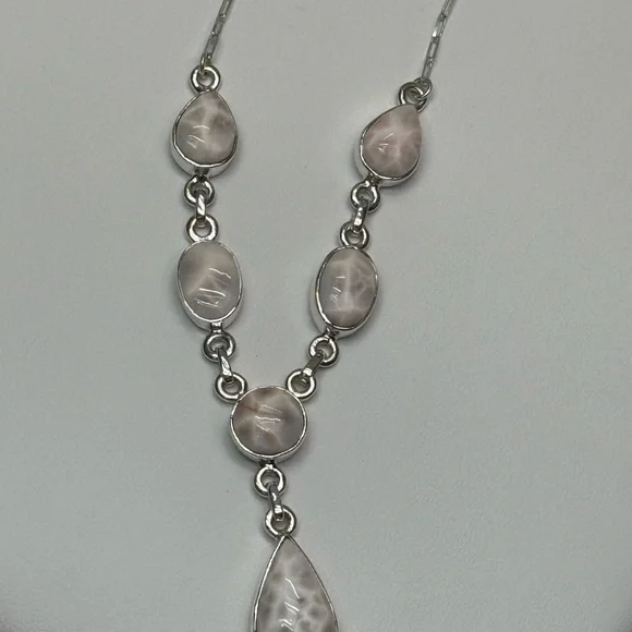 NLP1 Genuine Pink Larimar (Natrolite) Lariat Necklace Paperclip Necklace S925 - Picture 6 of 9